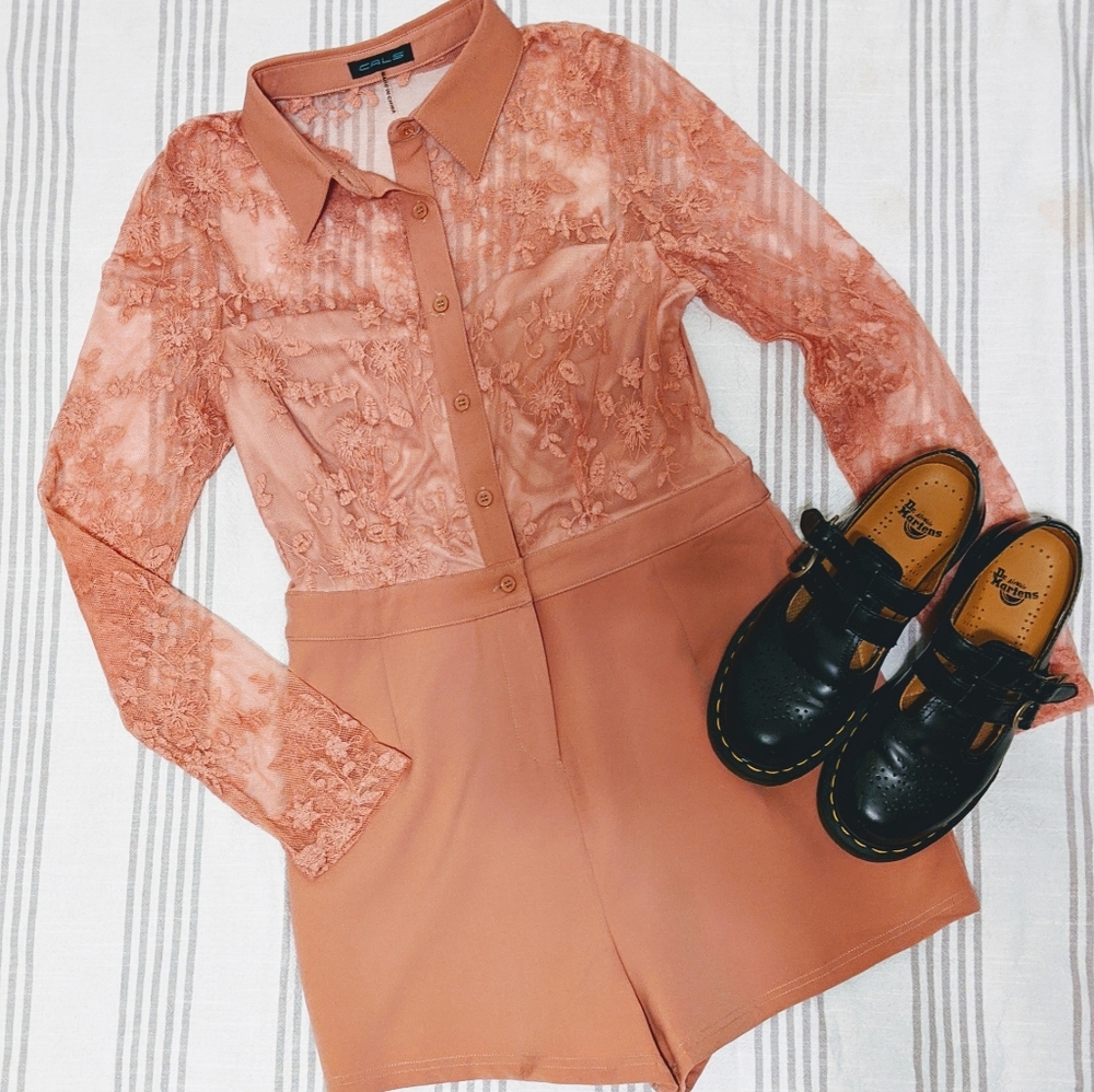 SOLD Dusty Rose Lace Romper